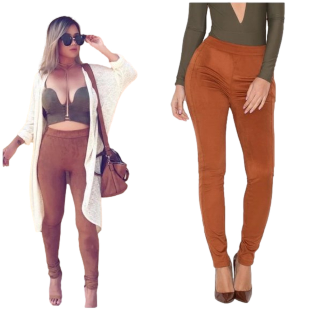 NWT House of CB London Sazan Faux Suede Pants in Tan Skinny Slim‎ Fit Leggings